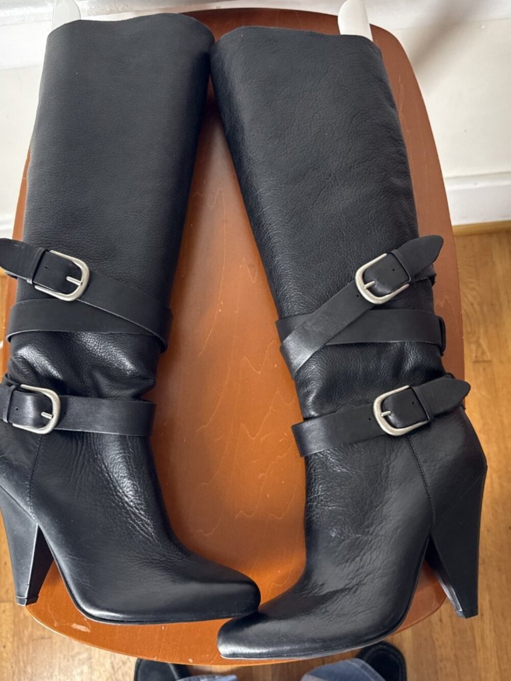 Rosegold Veronique Soft Black Leather Knee-High Boots 37 EU 6.5/7 US Biker rock